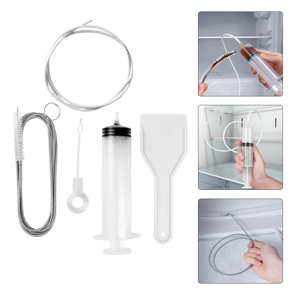 5pcs Refrigerator Drain Clean Brush Wash Brush Suction Syringe Hose Fridge Cleaner Stick Dredge Tool 1.2meters Drain Hole Kit