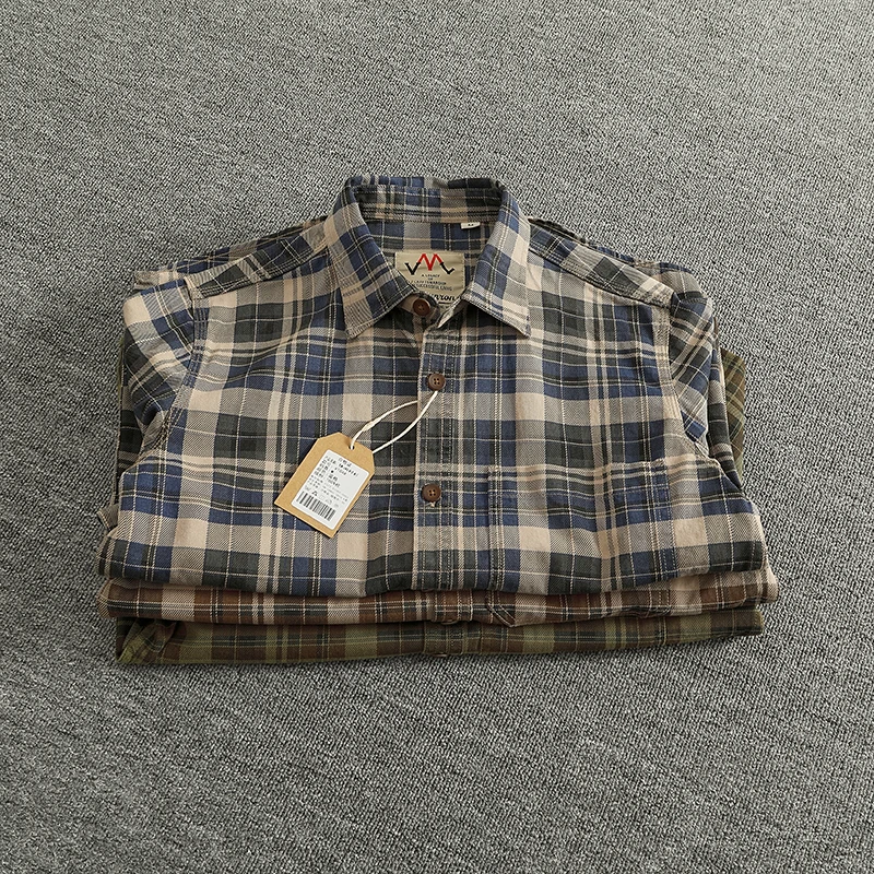 Chemise Cargo à carreaux tissés rétro américain pour hommes, Simple, 100% coton lavé, veste fine à poche unique, nouvelle collection printemps et automne 2024