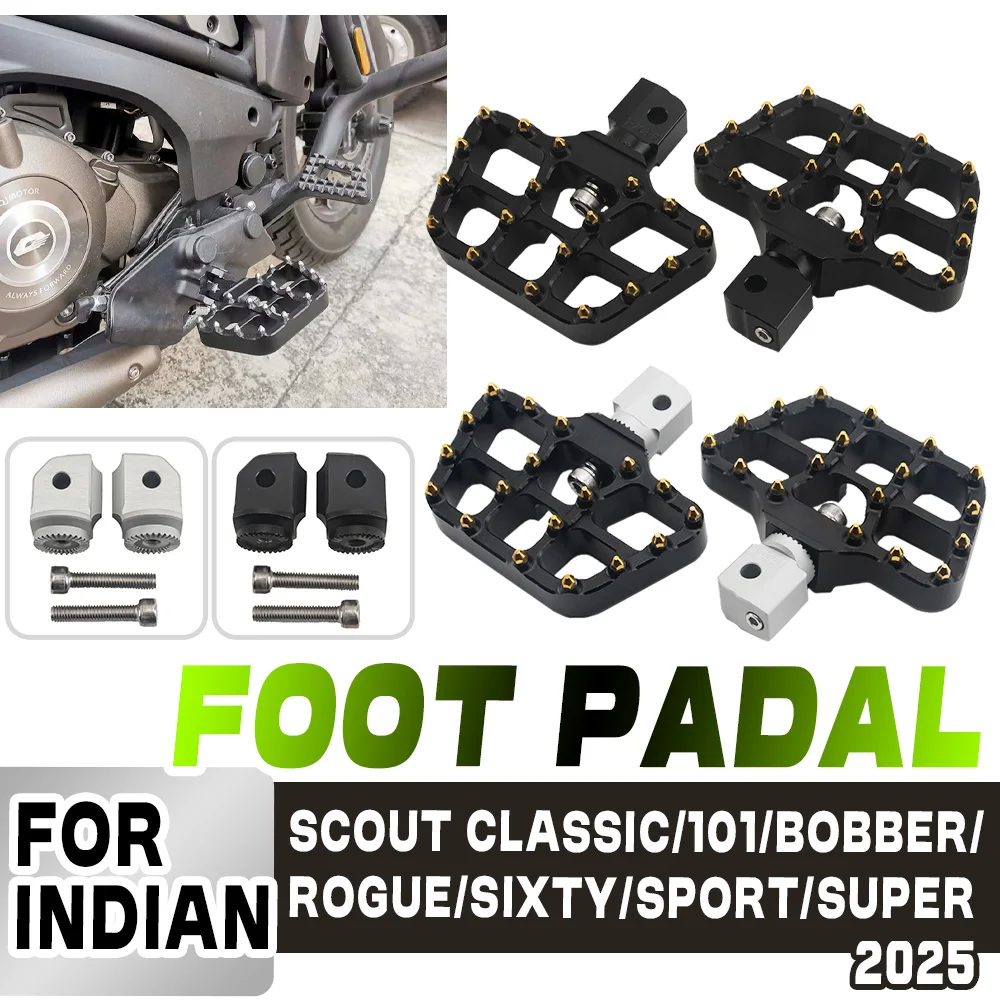 Motorcycle CNC Aluminum Footpegs Wide Front Foot Pegs Rests Pedals For Indian Scout 101 2025 SCOUT BOBBER Sixty Classic Limited