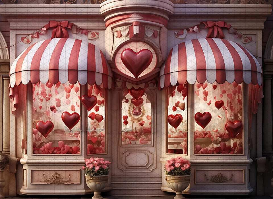 Valentines Day Heart Love Shop Window Flower backdrops High quality computer print wedding Photography Studio Backgrounds