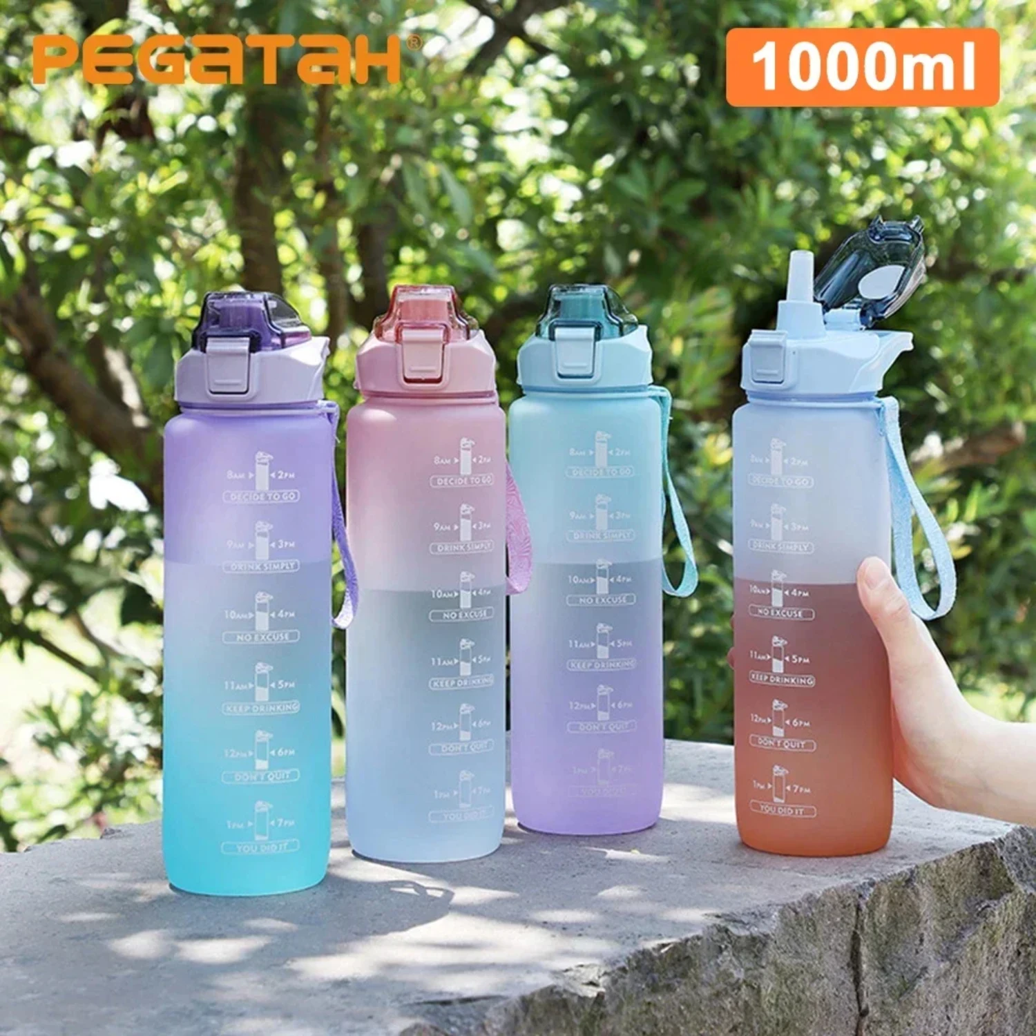 Gradient Sports Water Bottle with Time Scale, Portable Leakproof 1000ml Drinkware for Outdoor Gym Fitness and Travel - Stay Hydr