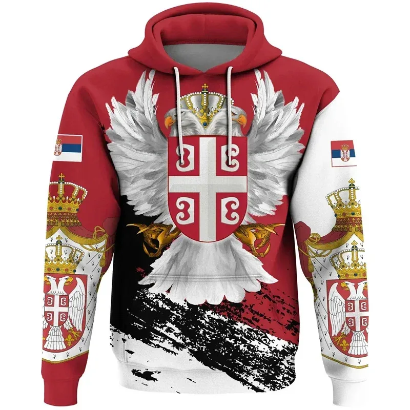 1 Piece Custom Your Picture 3D Printed Serbia Flag Hoodies For Men Women Serbian National Emblem Graphic Pullovers Casual Hooded