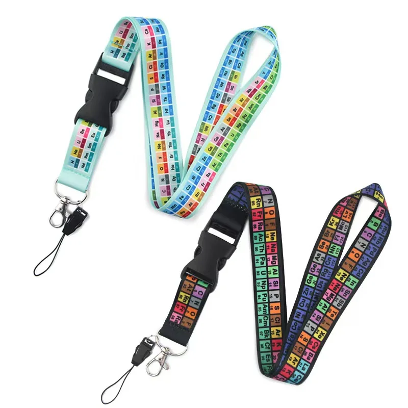 

100pcs/Lot Colorful Print Neck Straps Mobile Phone Lanyards Teachers Gift Chemistry Periodic Table of Elements Key Chain Lanyard