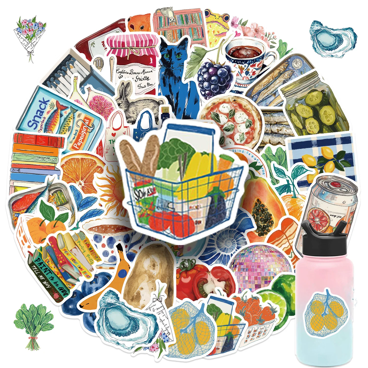 50pcs Retro Vinyl Stickers Pack for Suitcase Water Bottle Laptop Phone Luggage Aesthetics Animals Nature Vinyl Stickers