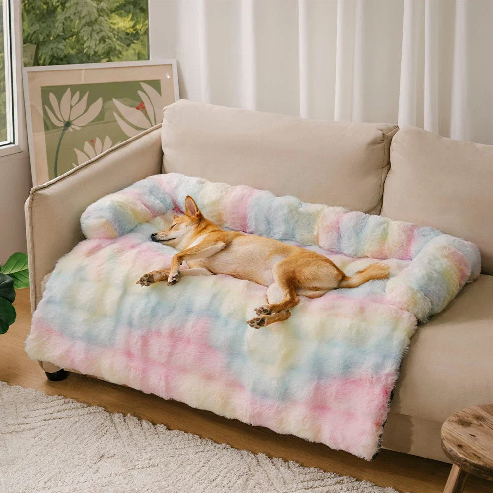 Calming Dog Bed Fluffy Plush Dog Mat for Furniture Protector with Removable Washable Cover for Large Medium Small Dogs and Cats