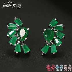 Noble Romantic Green Crystal Flower Stud Earrings Cubic Zircon Wedding Studs for Women Party Gift