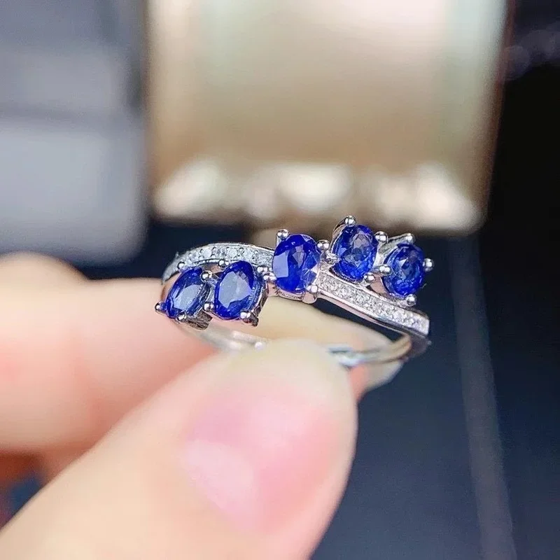 Natural Sapphire Woman Rings Change Blue Mysterious 925 Silver Adjustable Size for Women Wear