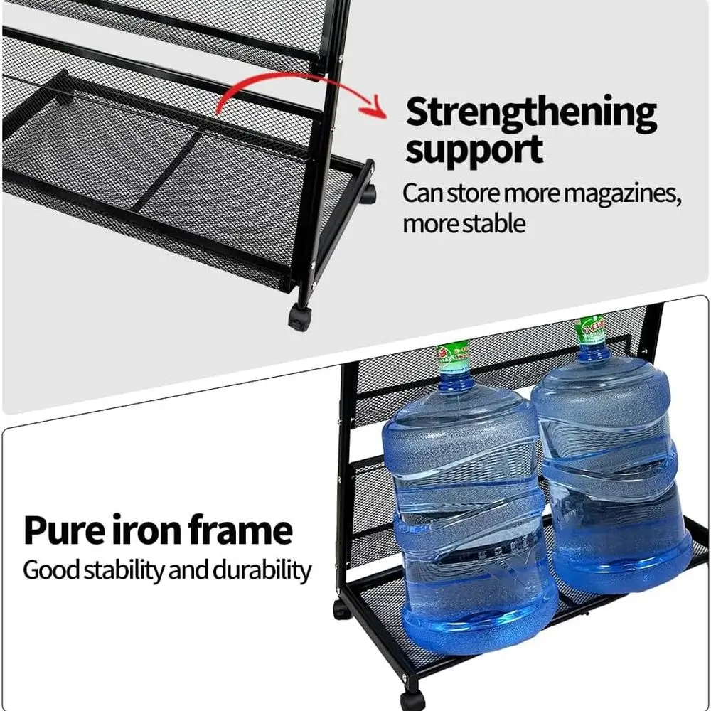 Mobile 4-Tier Literature Display Rack with Wheels for Office and Reception Spaces