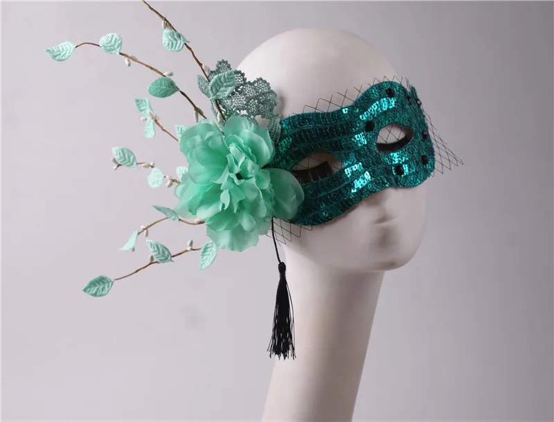 아름다운 여자 반 얼굴 드리워진 측면 꽃 그물 파티 공 마스크 성인 작은 얼굴 무대 할로윈 가짜 마스크