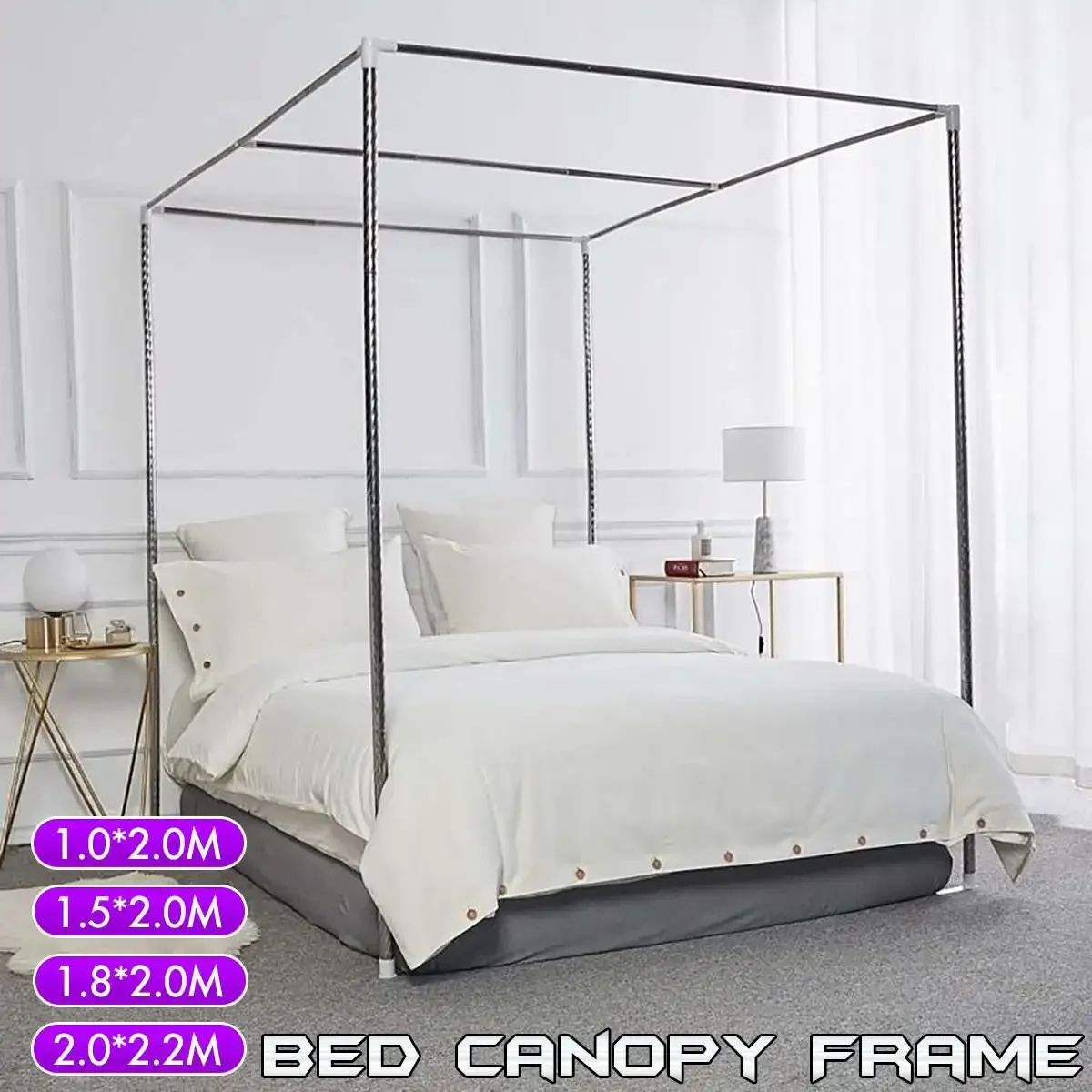 

Stainless Steel Mosquito Net Frame Bed Canopy Bracket for 4 Corner Bed Easy Install Bed Netting Fan Bar Support NO Mosquito Net