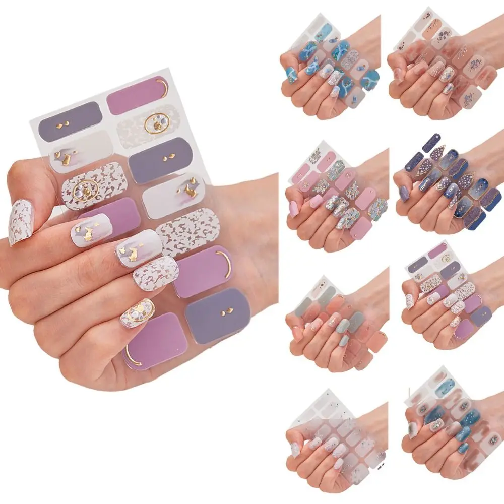 1Sheet/14PCS Strips Gel Nail Stickers Glittering Simple Gel Nail Polish Strips Bling Gel Full Nail Wraps DIY Nail Art Making