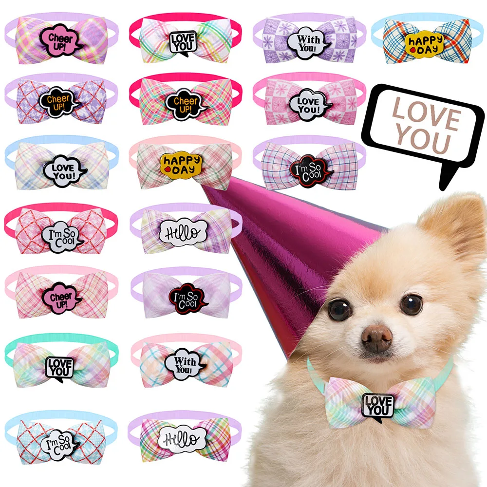 10PCS Pet Bowties Puppy Bow Classic Plaid Dog Bow Adjustable Handmade Bow Tie For Dog Pets Collar Pet Grooming Accessories