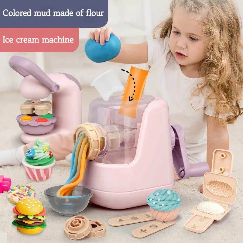 Diy Colourful Clay Pasta Machine Children Pretend Play Simulation Kitchen Ice Cream Machine Suit Model For Girl Toys Gift