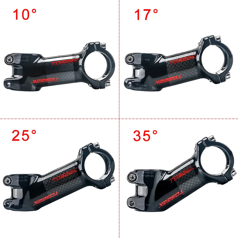 Toseek Ultralight Fiets Stuurpen 6/10/17/25/35 Graden Carbon Legering Fiets Stuurpen 60/70/80/90/100Mm Road Mtb Stuurpen Aluminium