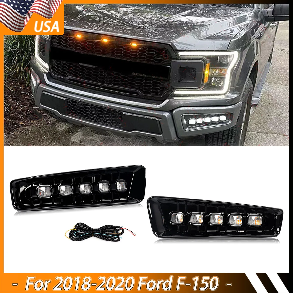 Raptor Style DRL Front Bumper Turn Signal Fog Light Lamp For Ford F-150 2018-2020