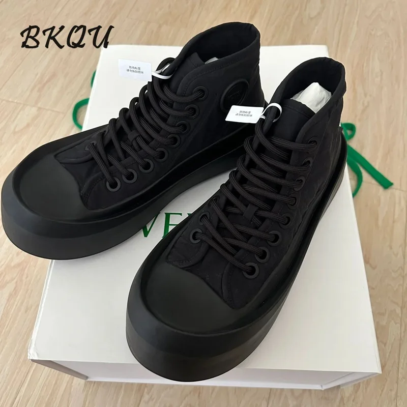 BKQU Canvas High-top Casual Shoes Women 2024 Trend New Big-head Shoes Lace-up Sports Matching Color Design Sense of High Quality