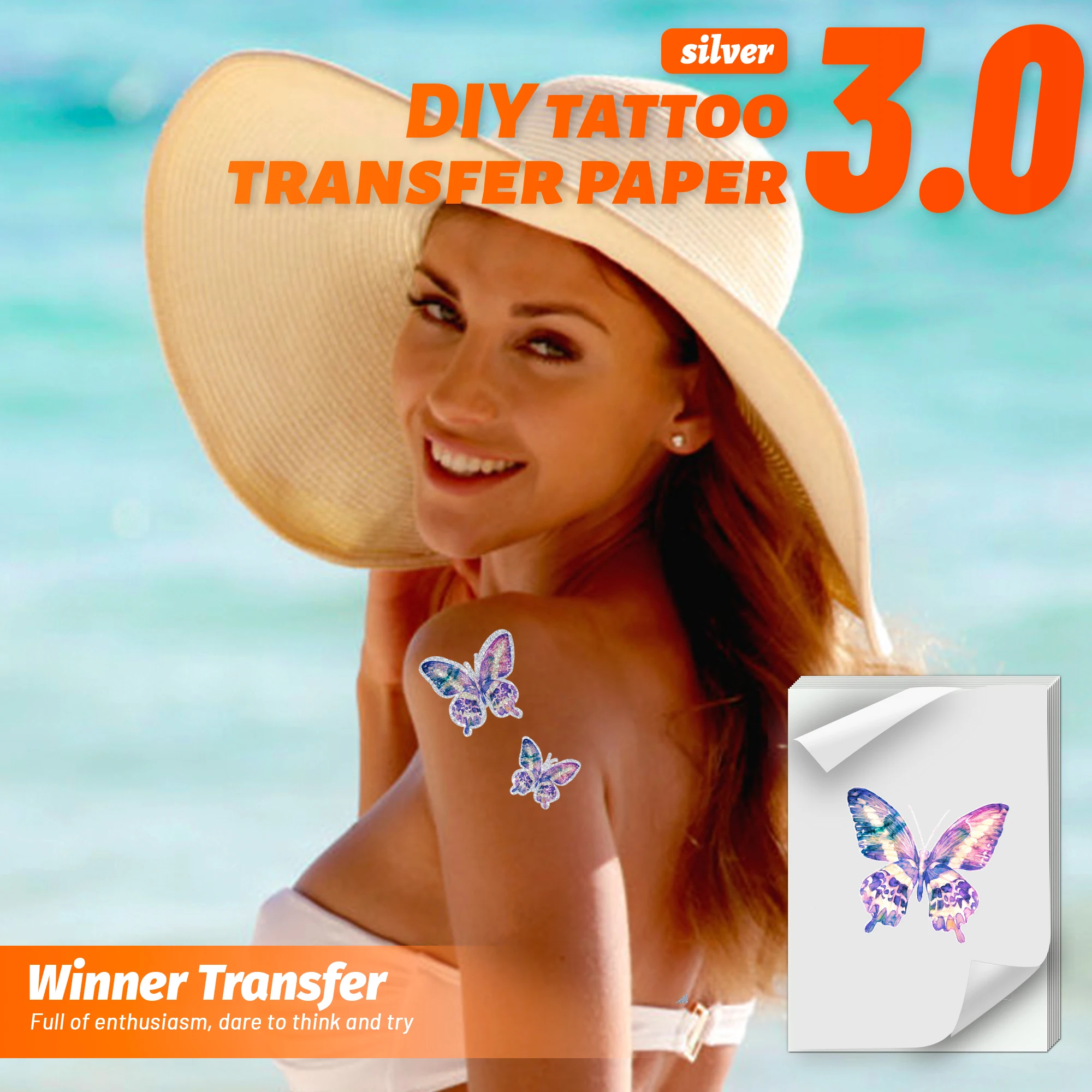 WinnerTransfer Silver Tattoo Transfer Paper Printable DIY Temporary Tattoos for Inkjet&Laser Printer A4 Tattoo Printing Paper