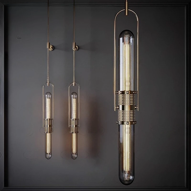 

Modern Luxury Long Pole Glass Wall Lamps Simple Hotel Corridor Wall TV Background Villa Study Illumination Pendant Chandeliers