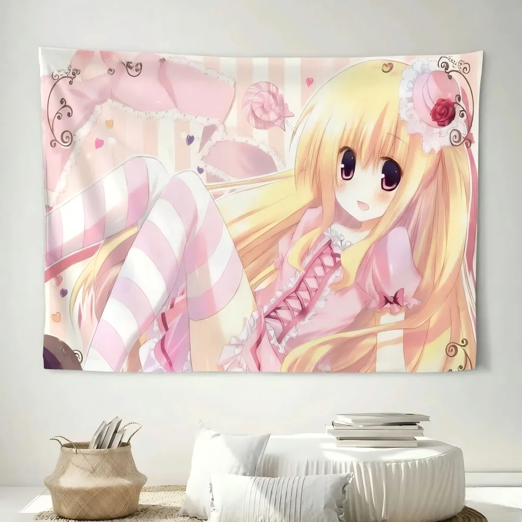 1pc Kawaii Lolita Anime Girl Tapestry, Pink Pastel Aesthetic Wall Hanging, Trendy Dorm Bedroom Living Room Decoration Items