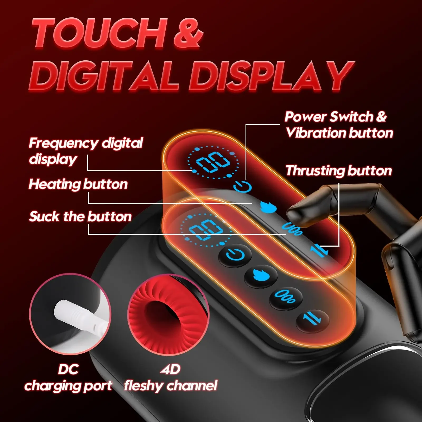 LCD التلقائي مص ذكر الاستمناء 9 Thrusting الاهتزاز اللسان آلة التدفئة كس القضيب مضخة جهاز استمناء الجنس لعب