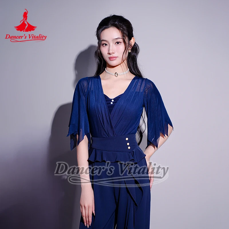 

Фокстрот с восьмиугольными рукавами, профессиональная тренировочная одежда, одинаковые тренировочные топы для бальных танцев с нагрудными подушечками, одежда для вальса и танго