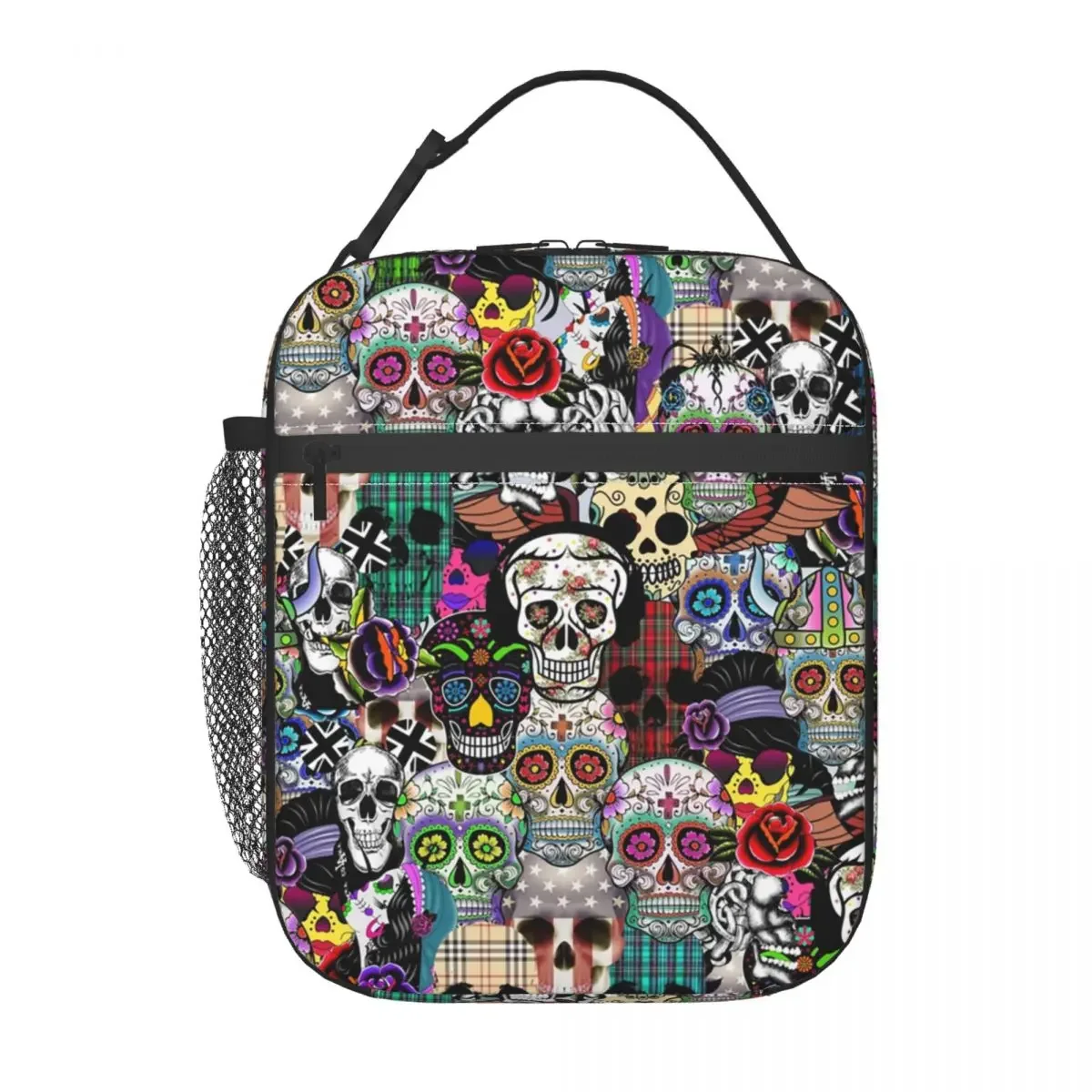 Mexican Day Of The Dead Skull Insulated Lunch Bag for Women Resuable Halloween Cooler Thermal Lunch Box Kids School Children