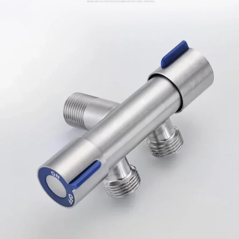 304 Stainless Steel One in Two Out Double Handle Double Control Single Cold Spray Gun Water Tap Washing Machine Faucet Household
