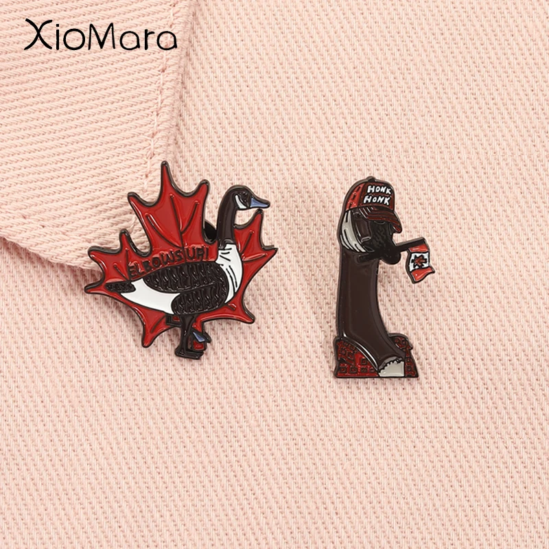 Elbows Up Canada Duck Enamel Pins Canadian Pride Cartoon Animal Brooches Lapel Badge Fashion Jewelry Gifts for Friends ﻿