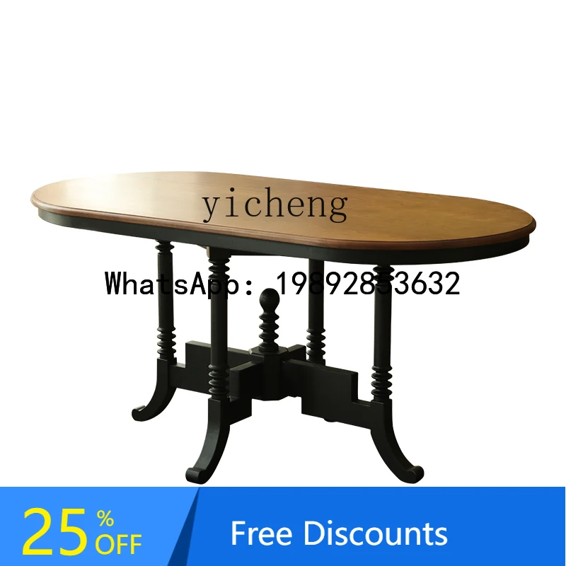 solid wood dining table small apartment dining table rectangular oval retro light French home