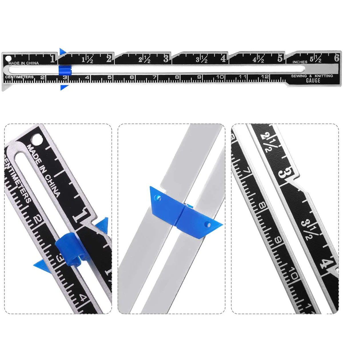 Herramienta de medición de calibre de costura, 2 piezas, 5 en 1, regla deslizante de costura, herramienta para acolchar tela, suministros para tejer y hacer manualidades