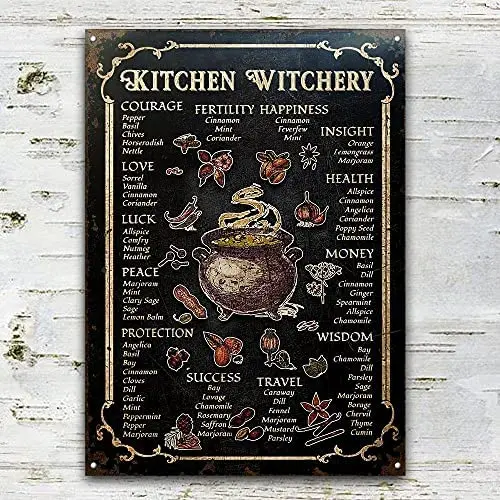 Laquaud Witch Kitchen Witchery Metal Sign Vintage Rust Styled House Decor Witches Magic Knowledge Kitchen Blessing Incense Artwo