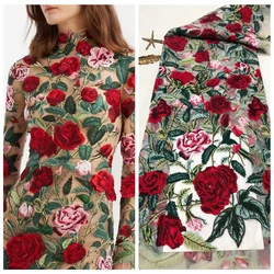 Red Rose Flowers Embroidery Tulle Mesh Lace Fabric 2023 Latest Fashion Dress Gowns Accessory 1 Yard(It's fabric NOT dress!!)