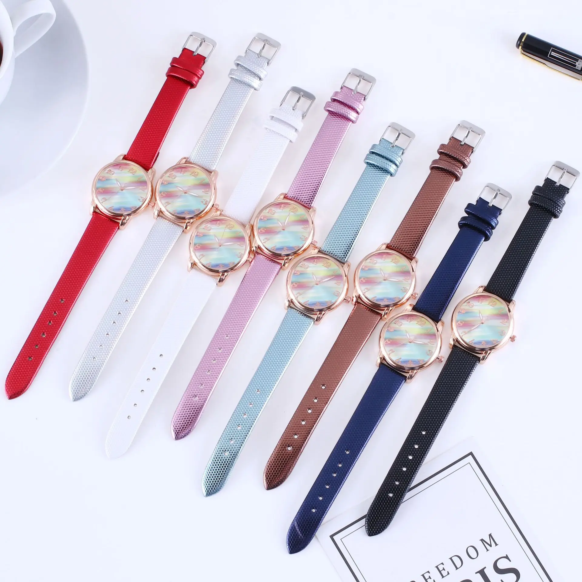 

Women Fashion Rainbow Sugar Shi Ying Ladies Wristwatch Casual Fashion Color Leather Watch Students Wear Watches Reloj Para Mujer