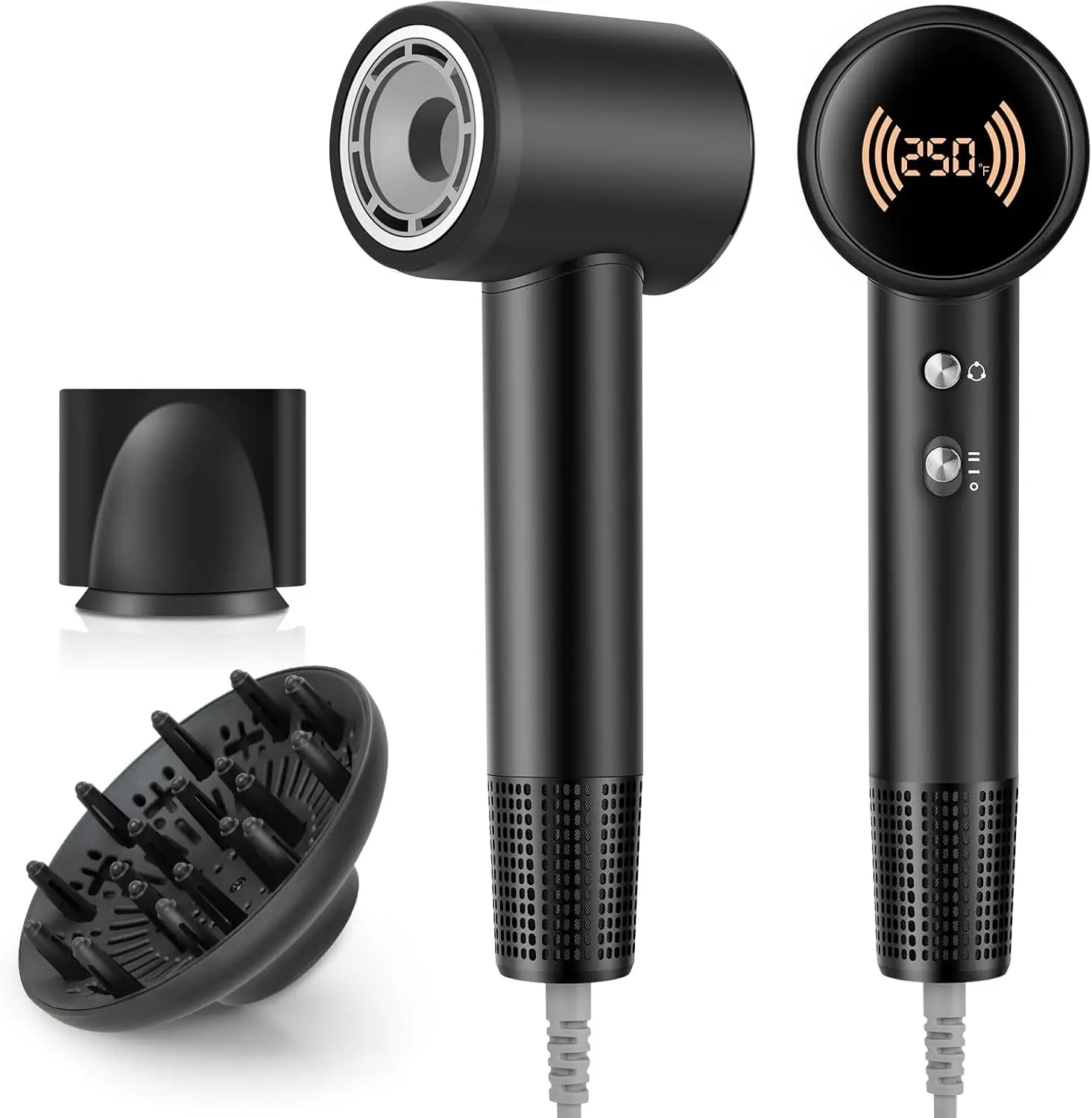 

Дорожный фен с диффузором, 110000 об/мин, высокоскоростной ионный, с дисплеем температуры, низким уровнем шума и легким весом для быстрой сушки