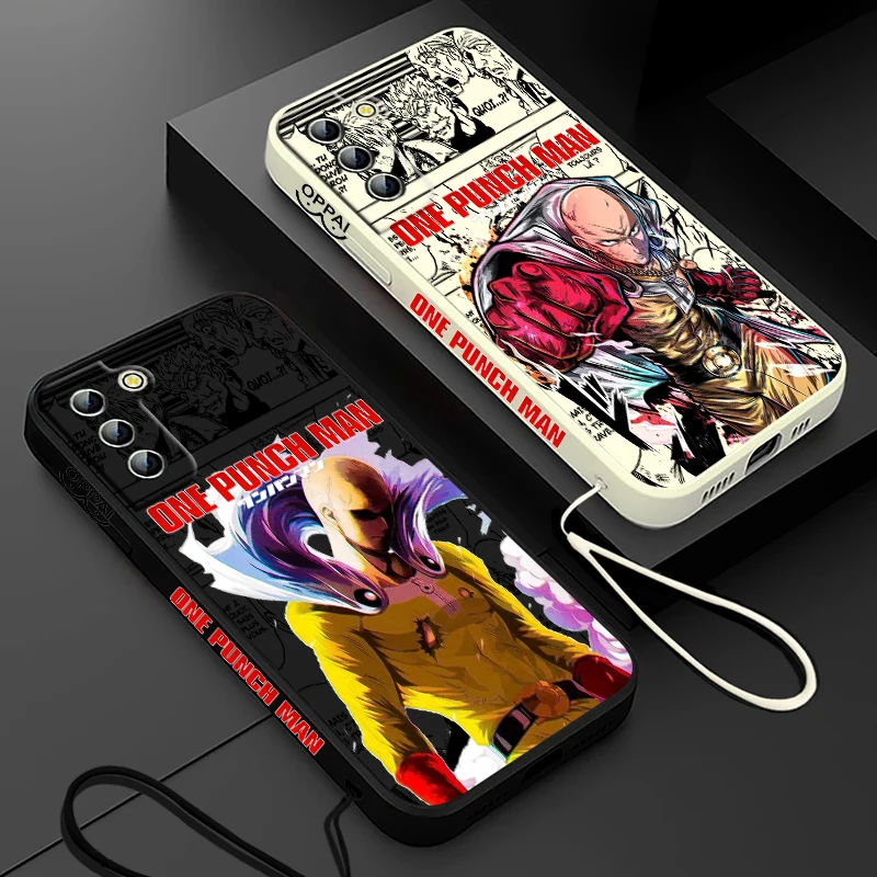 ONE PUNCH-MAN Saitama Phone Case For Samsung Galaxy S24 S23 S22 S21 S20 Pro FE Plus Ultra Liquid Left Rope Cover