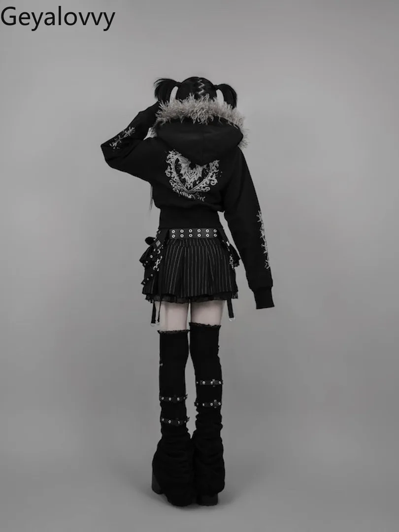 Minigonna versatile gotica giapponese Estate dolce elastico a vita alta bordo in pizzo fibbia in metallo gonne corte stile punk impilate