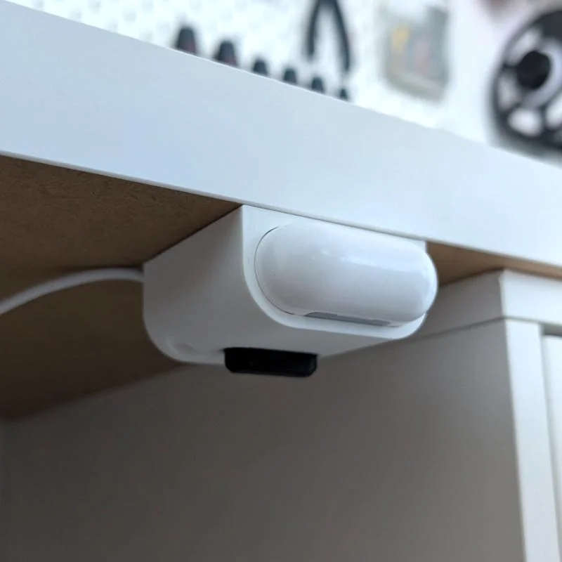 Under Desk Earphone Case Charging Dock With Adhesive Mount And Space Saving Design Perfect For Home Office Desktop Organization