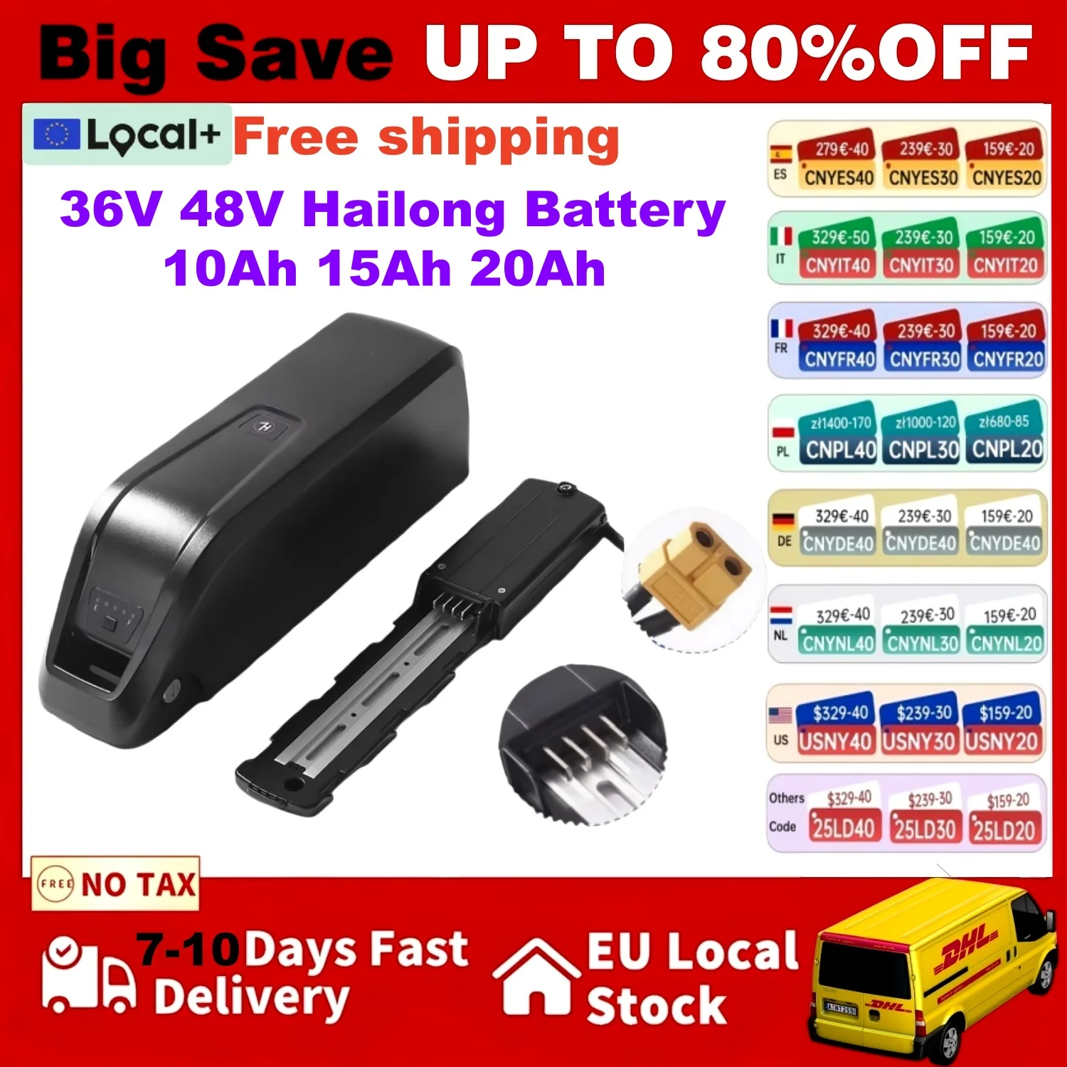 Aleaivy haute qualité tout neuf Original 36V 48V 10Ah 15Ah 20Ah Hailong batterie pour Bafang BBS02 BBS03 BBSHD moteur + chargeur BMS