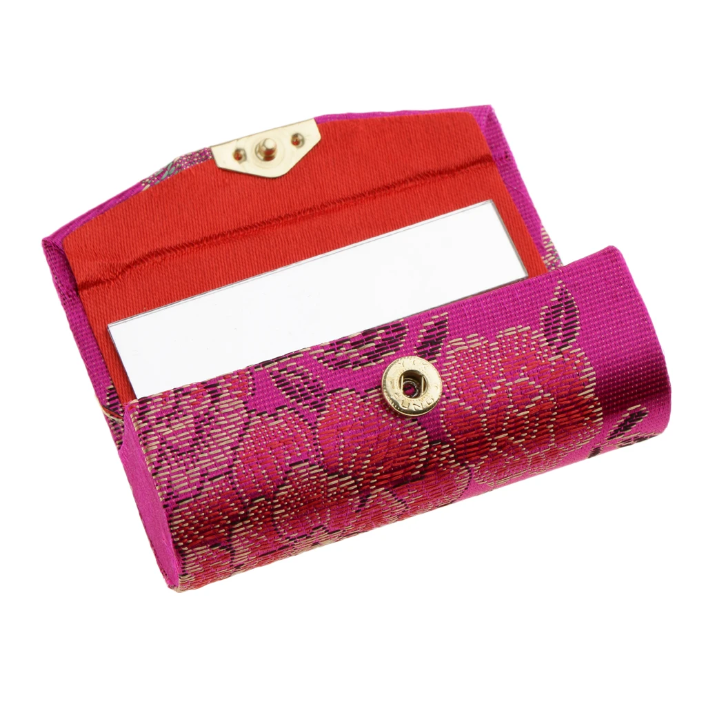 

5pcs Brocade Lipstick Lip Gloss Case Storage Box Balm Holder & Mirror Random