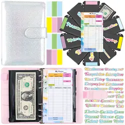 A6 Glitter Money Budget Planner Binder With 10Pcs Zipper Envelopes Cash Envelopes For Budgeting Money Organizer For Budget Binde