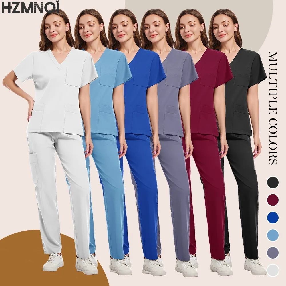 Медицинская форма, эластичный набор скрабов, больничные хирургические скрабы, топы, брюки, спецодежда для медсестер, одежда для врачей, медицинские аксессуары