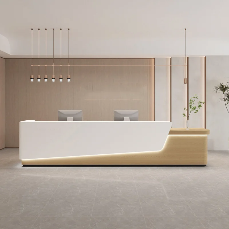 Modern Two People Reception Desks 2400Cm Length Clinic White Reception Desks Cosmetic Shop Bancone Da Reception Office Furniture