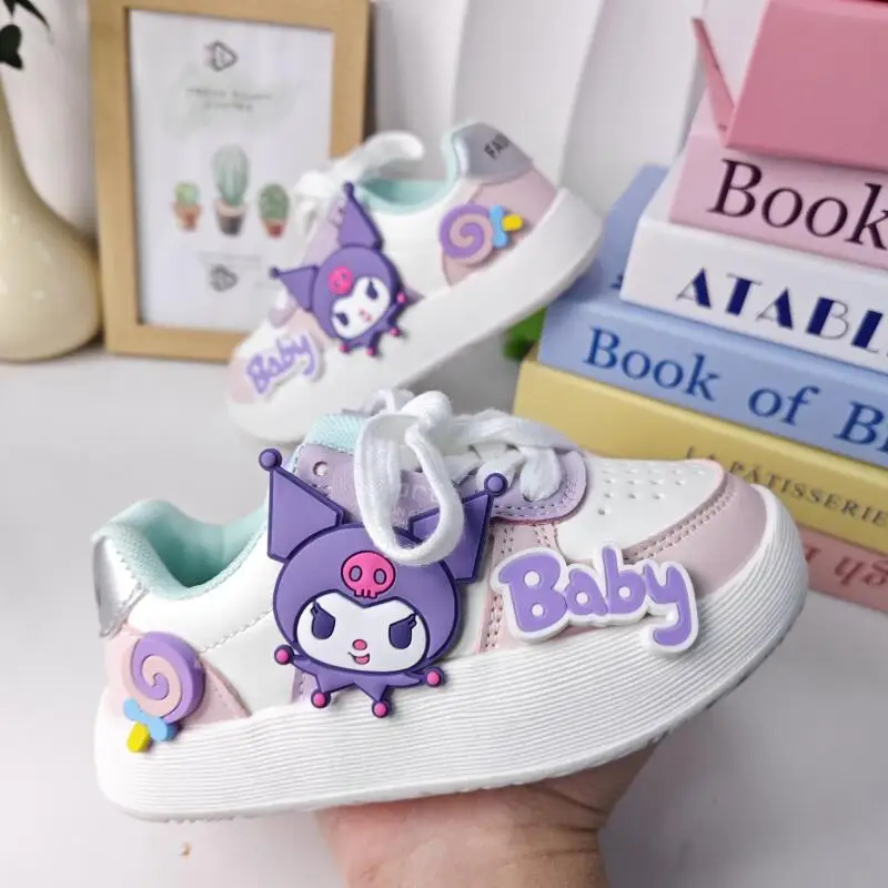 

Sanrio Kuromi Kawaii кроссовки для девочек, весенне-осенние сезонные студенческие модные детские кроссовки с героями мультфильмов аниме на толстой подошве, новый стиль