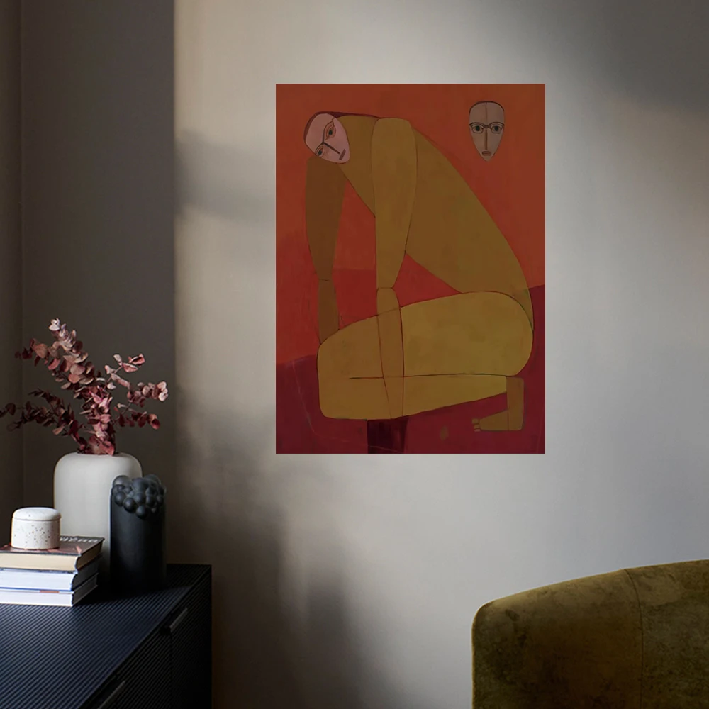 

Wabi-Sabi Mid-Century Modern Hand-Painted Abstract Figure Oil Painting Living Room Decoration Hanging Painting，Canvas Wall Art