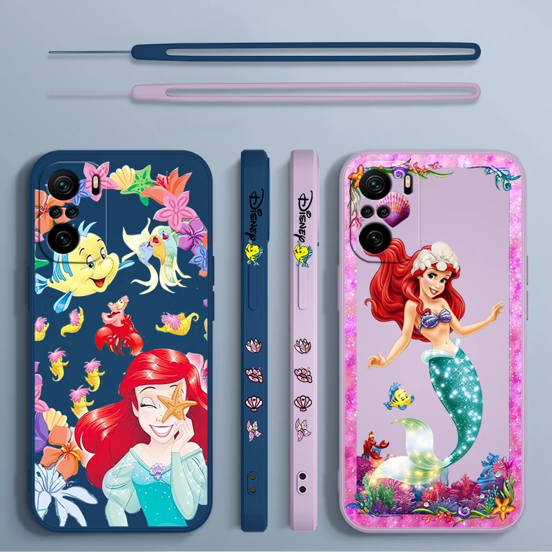 Princess The Little Mermaid For Xiaomi Redmi Note 13 12 12Pro 11 11S 11T 10S 10 Pro Plus Liquid Left Rope 5G Phone Case