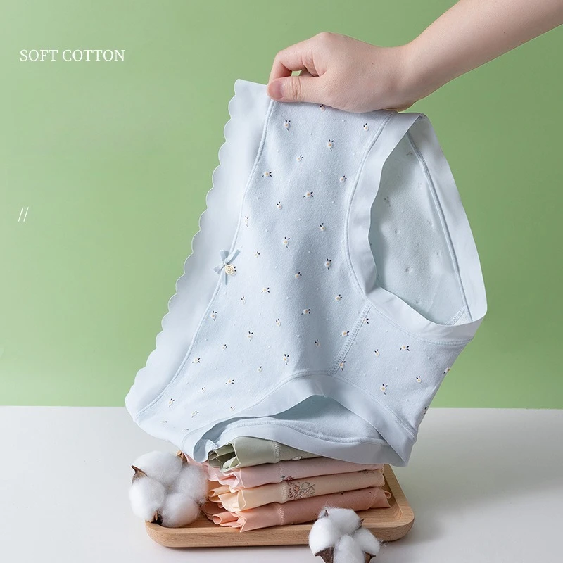 Cotton Women Panties Printed Cute Japanese Girls Briefs Sexy Lingerie Mid-Waist Breathable Seamless Underwears Underpants Panty