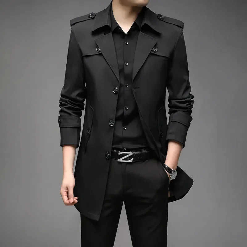 

New Spring Men Trench Fashion England Style Long Trench Coats Mens Casual Outerwear Jackets Windbreaker Brand Mens Clothing 2022