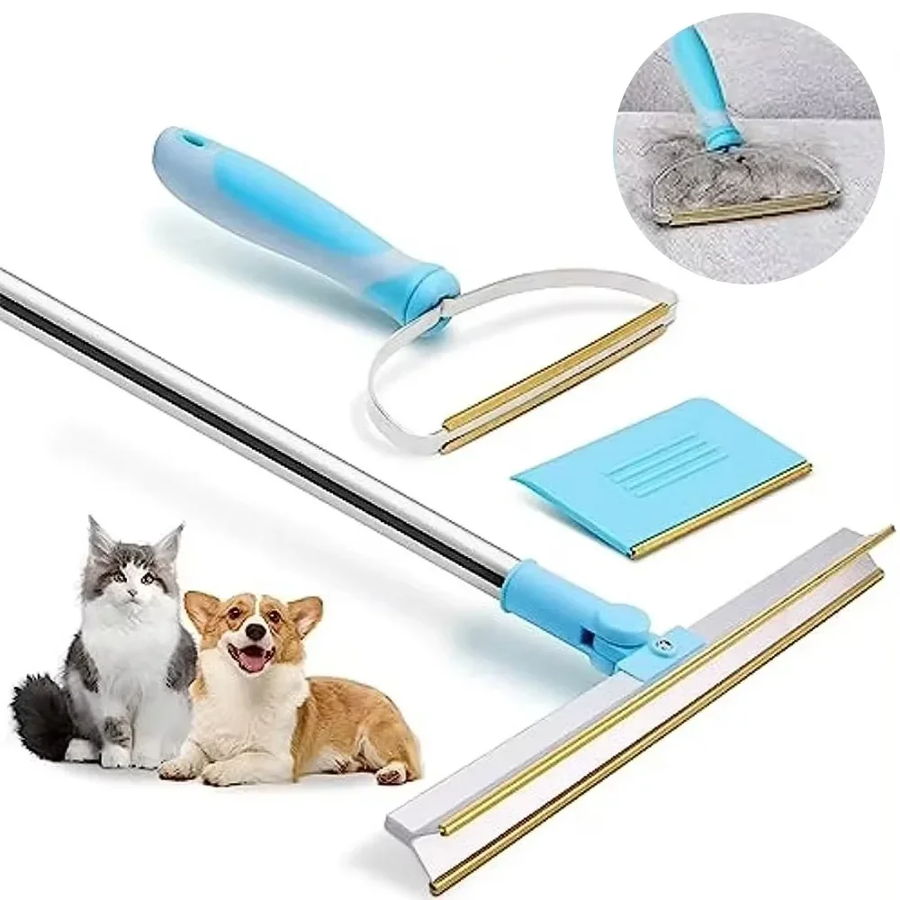 Carpet Rake Pet Dog Cat Hair Remover Set Telescopic Handle Rug Rake Super Hair Removal 180° Rotation Carpet Shave Pets Products