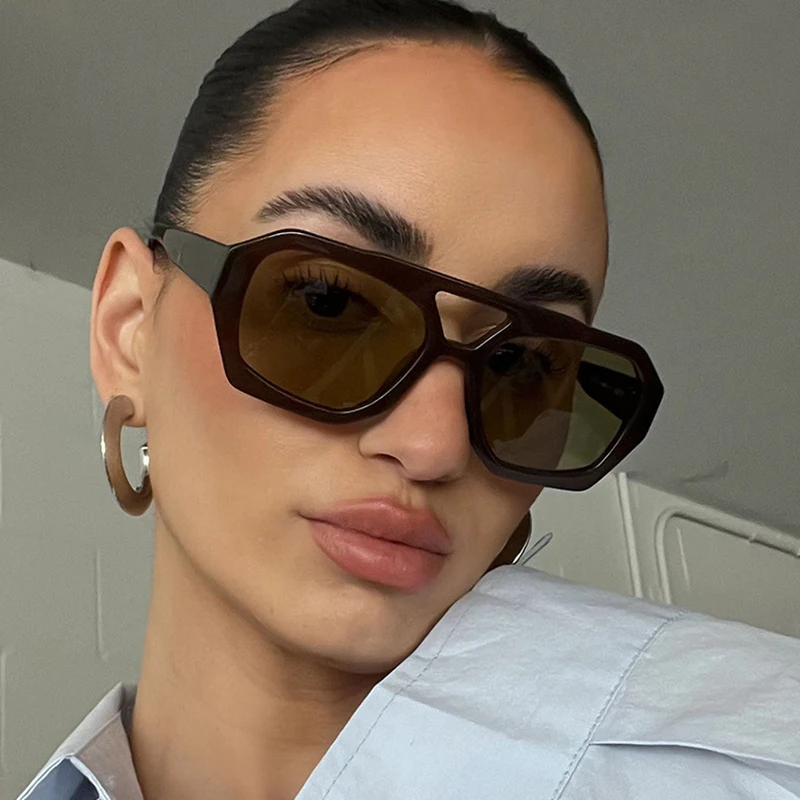 Retro Double Bridges Women\'s Sunglasses Big Frame Leopard Tea Gradient Shades Eyewear Fashion Luxury Designer Men Sunglassses
