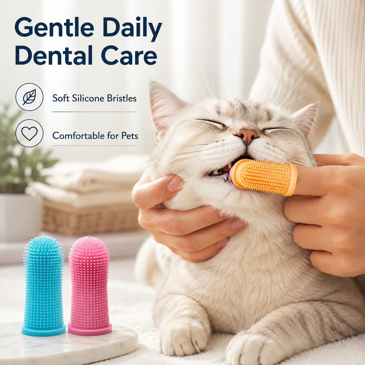 Pet Finger Toothbrush, Non-Toxic Silicone Teeth Cleaning Brush for Dogs Cats, Breath Care Kit for Oral Hygiene